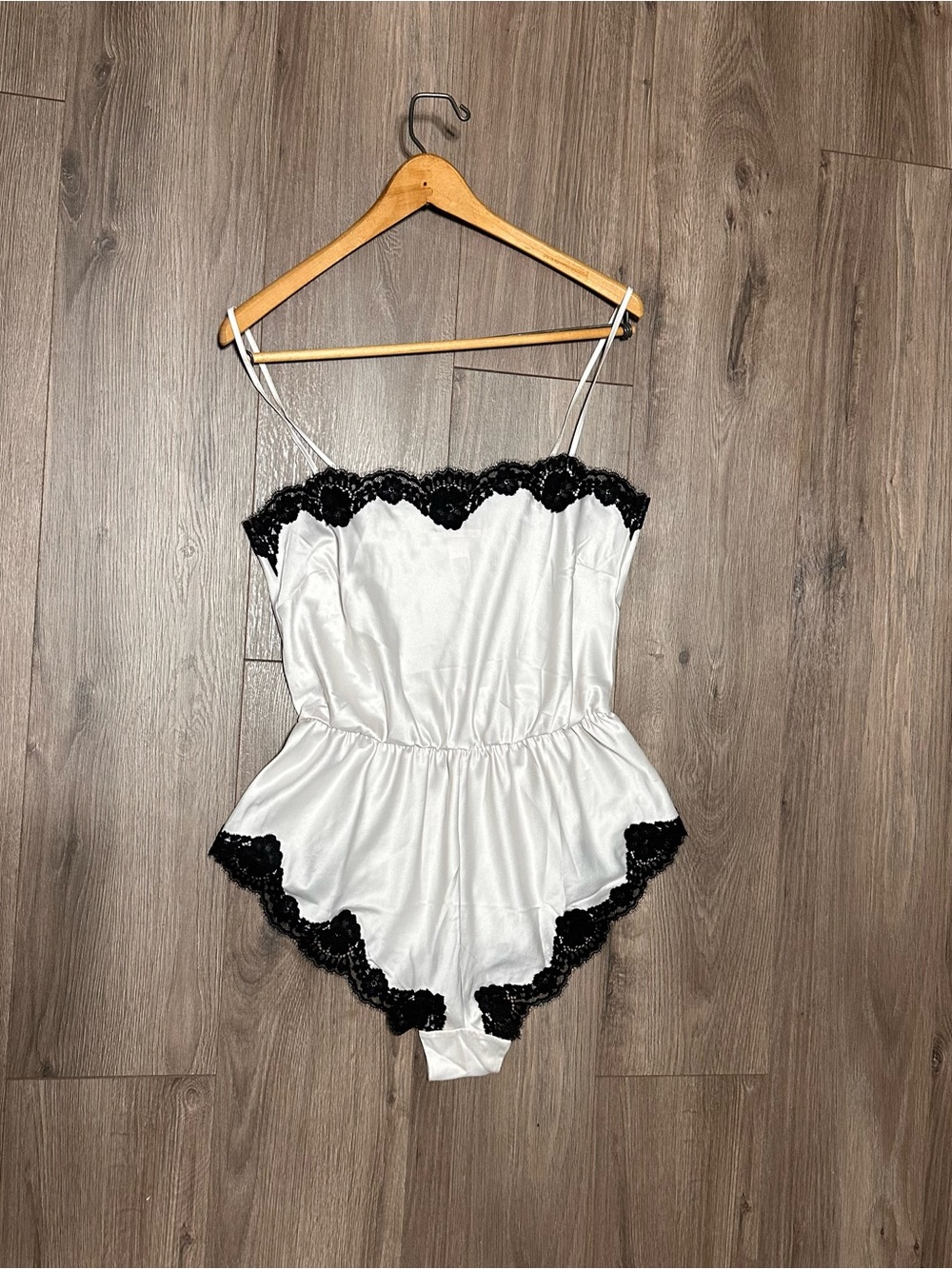 Victoria's Secret White Satin Chemise with Black Lace